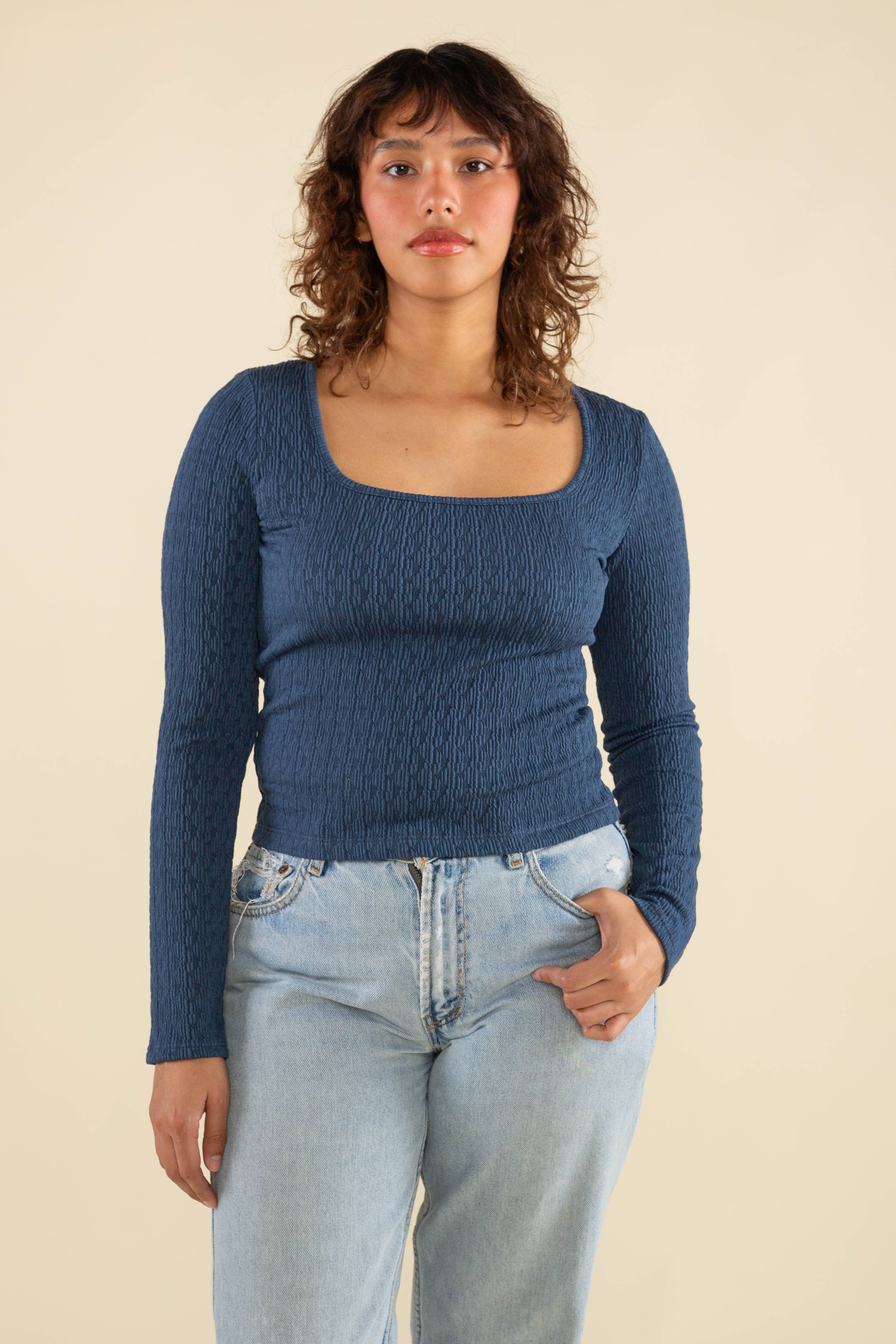 NLT - Wholesale Knit Top - Women's - Murphy Square Neck Textured Long Sleeve Top10
