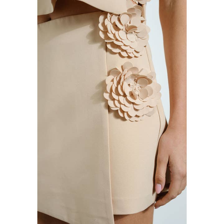 BEIGE Floral Applique Asymmetric Mini Skirt for wholesale on Faire