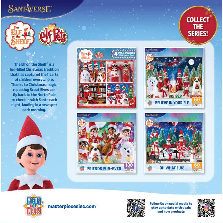 Masterpieces Puzzles - Wholesale Puzzle - Kids - Elf on the Shelf 4-Pack 100 Piece Puzzles - V2