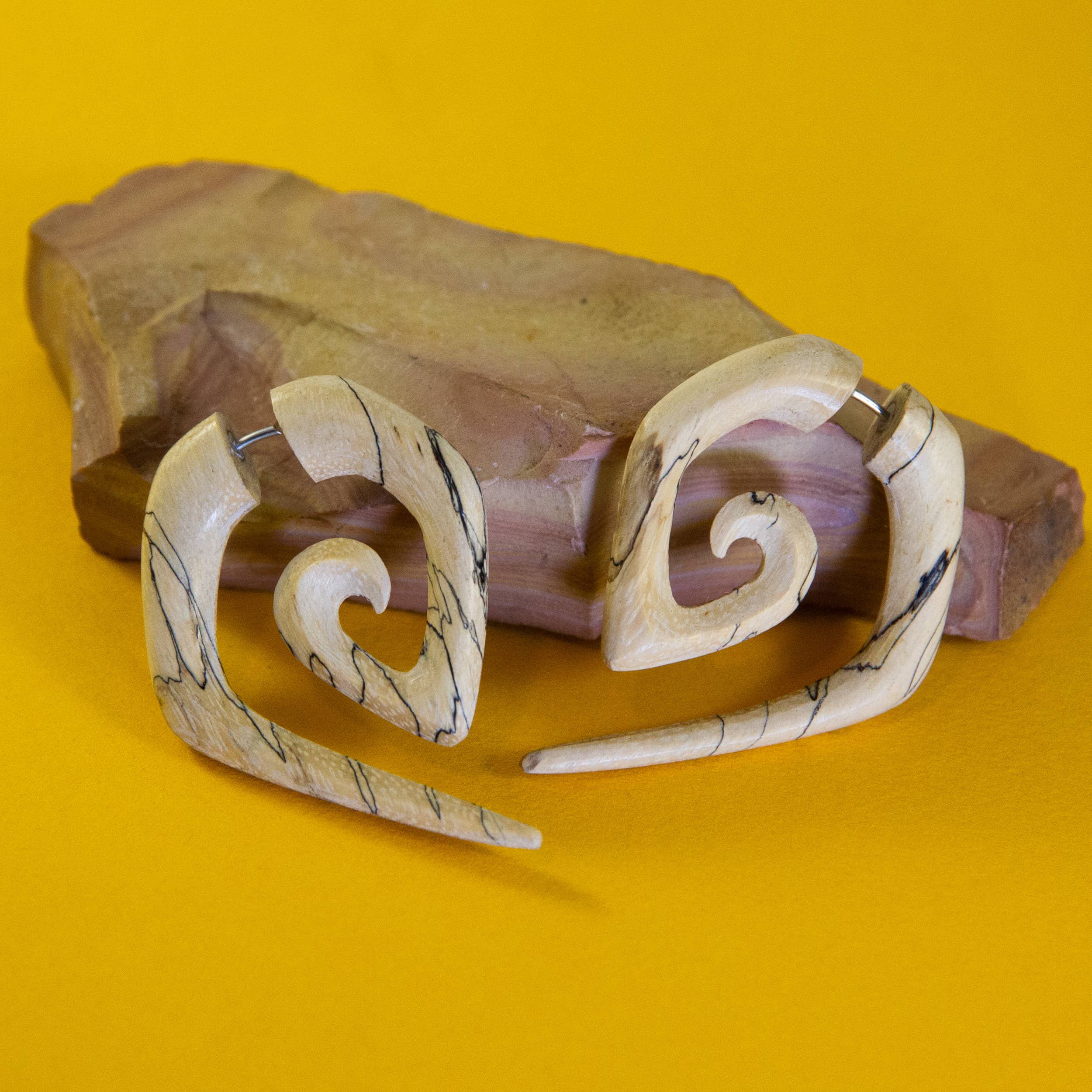 Ajmer by Jodi - Wholesale Cuff/Wrap Earrings - Geometric Swirl Faux Gauges - fake gauged, hand carved wood7