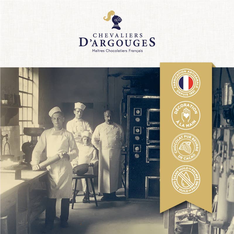 Chevaliers d'Argouges - Vendita all'ingrosso Confezioni di cioccolatini - SCATOLA 18 CIOCCOLATINI - CIOCCOLATO FONDENTE, CIOCCOLATO AL LATTE, CIOCCOLATO BIANCO4