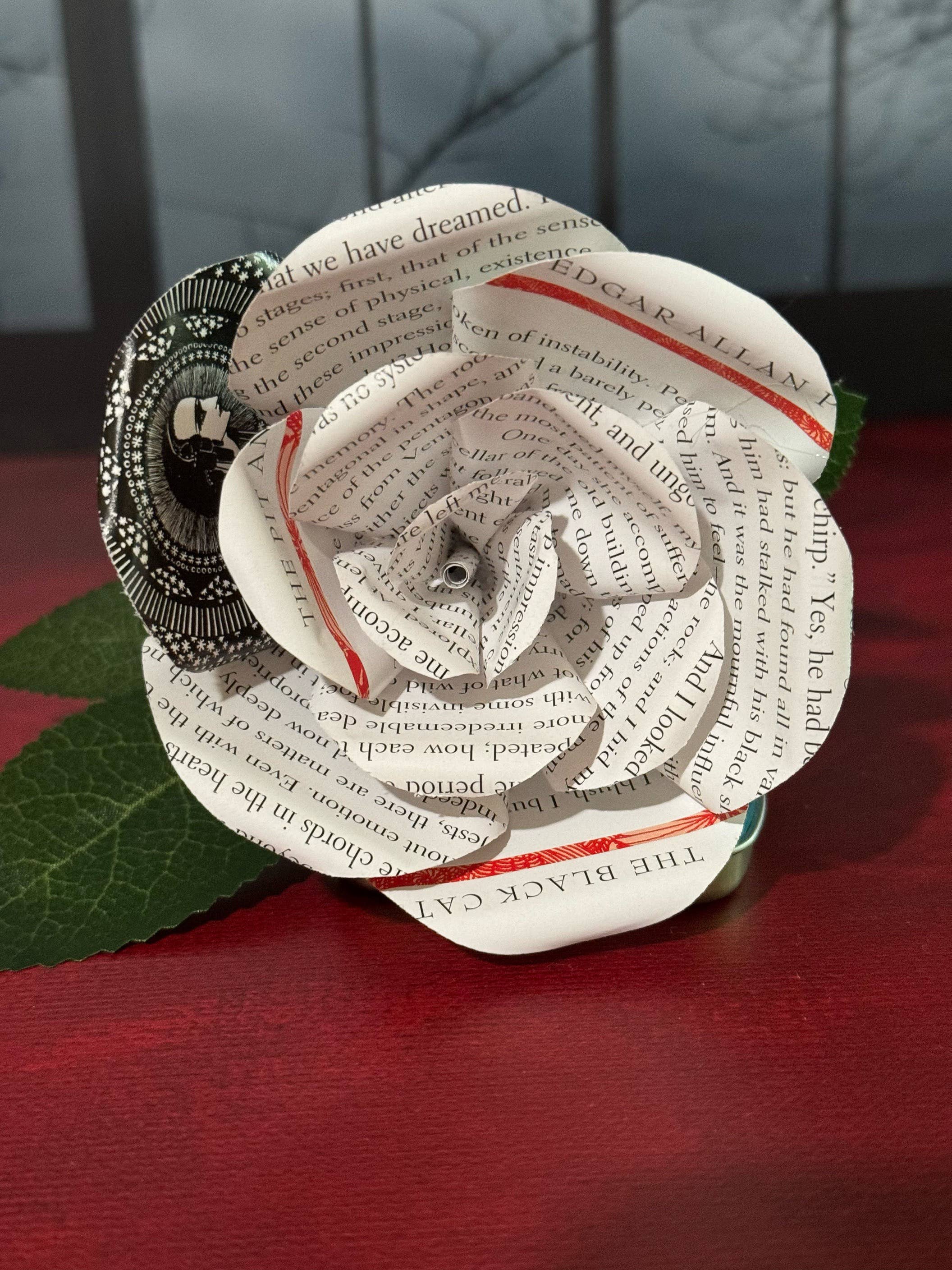 Literary Blooms - Wholesale Artificial Flowers - Edgar Allen Poe Paper Rose made from Upcycled Books- 3 Sizes2