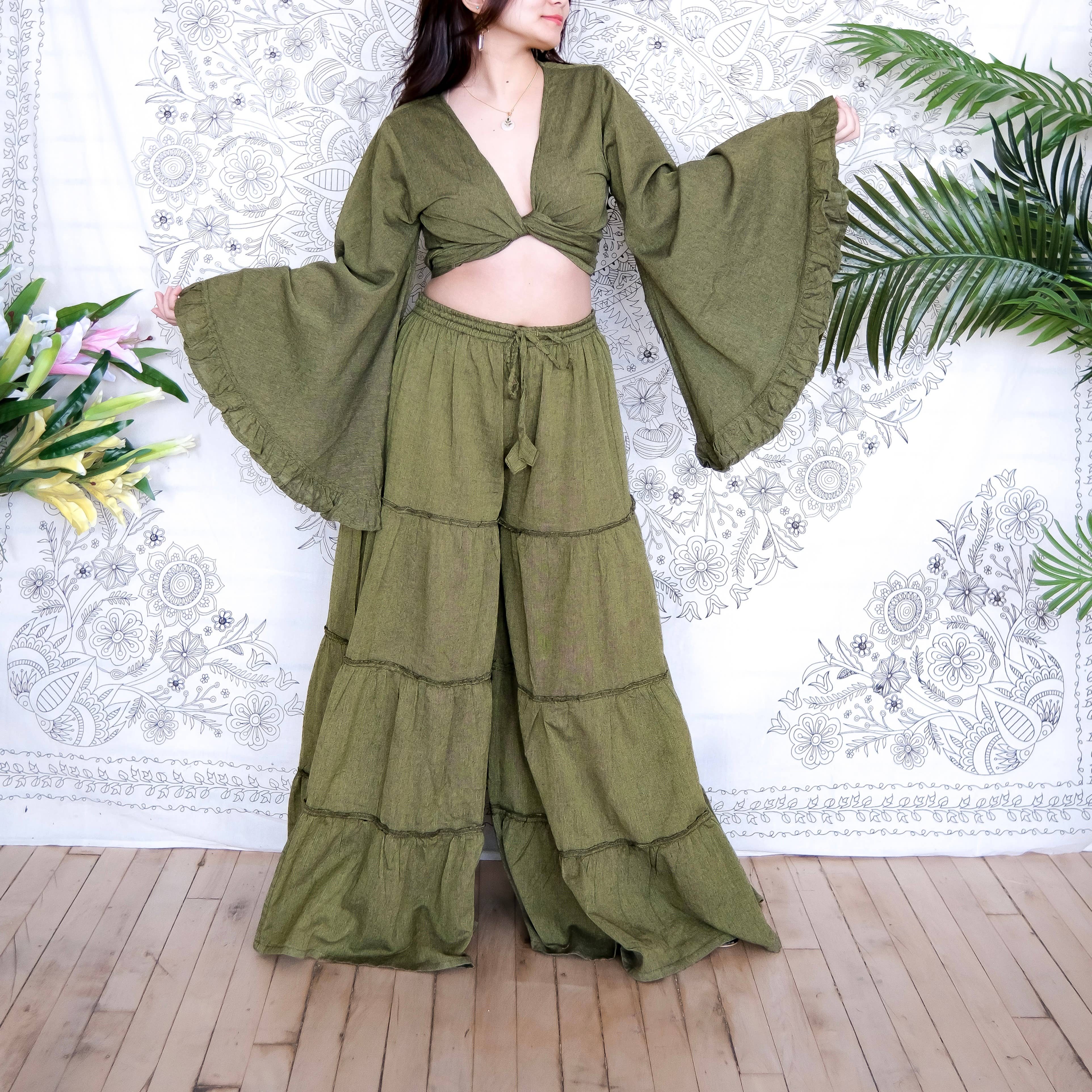 Karma Nepal Crafts - Wholesale Top & Pant Set (NOT Loungewear) - Women's - Cotton Flowy Tiered Pant with Ruffle Sleeve Set8