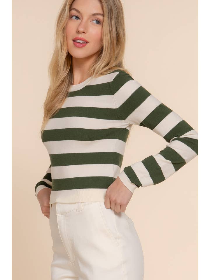 Active Basic | Active USA - Wholesale Knit Sweater - Women's - Long Sleevv Crew Neck Stripe Fitted Sweater23