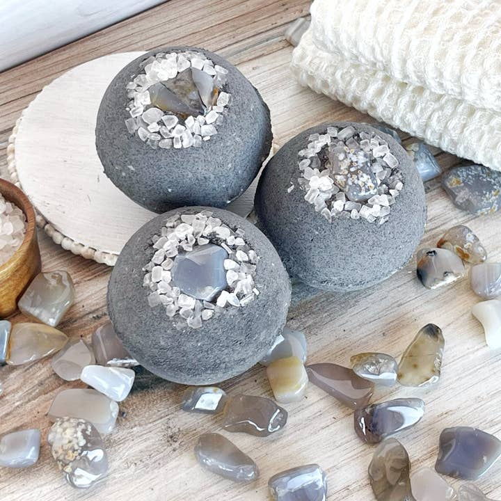 Rage Gems & Jewelry - Wholesale Bath Bomb/Fizz - Activated Charcoal, Agate & Coarse Sea Salt Bath Bomb