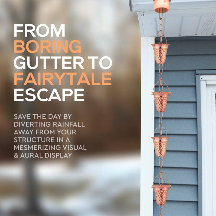 Marrgon - Wholesale Outdoor Ornament/Decor - Marrgon Copper Rain Chain with Hammered Bell Style Cups for Gutter3