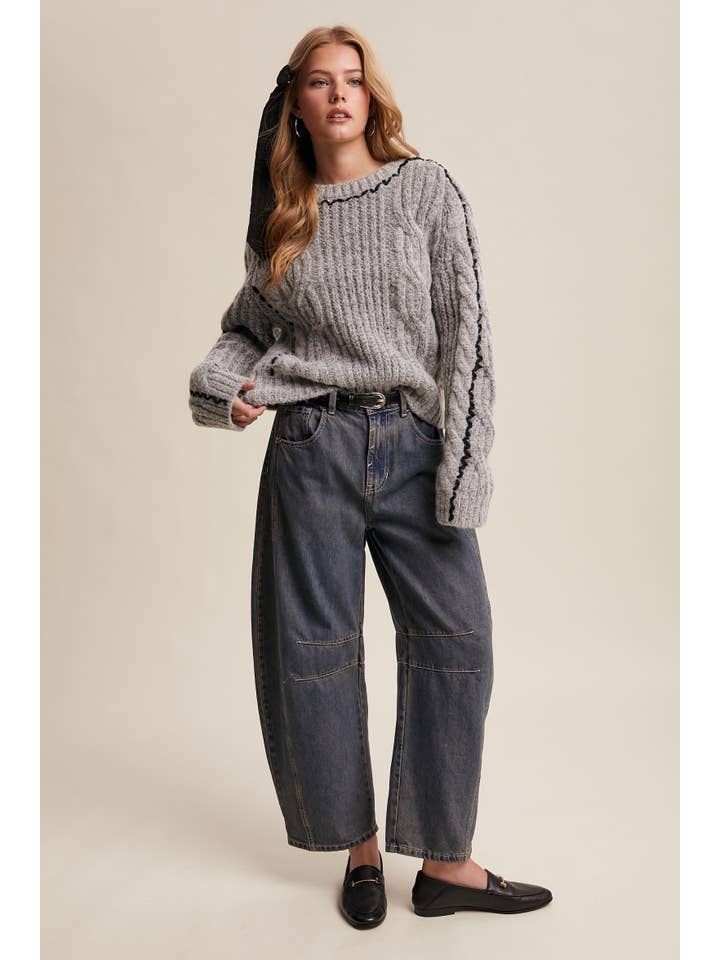 Listicle - Wholesale Knit Sweater - Women's - Contrast Stitch Cable Knit Sweater LSW1013 7