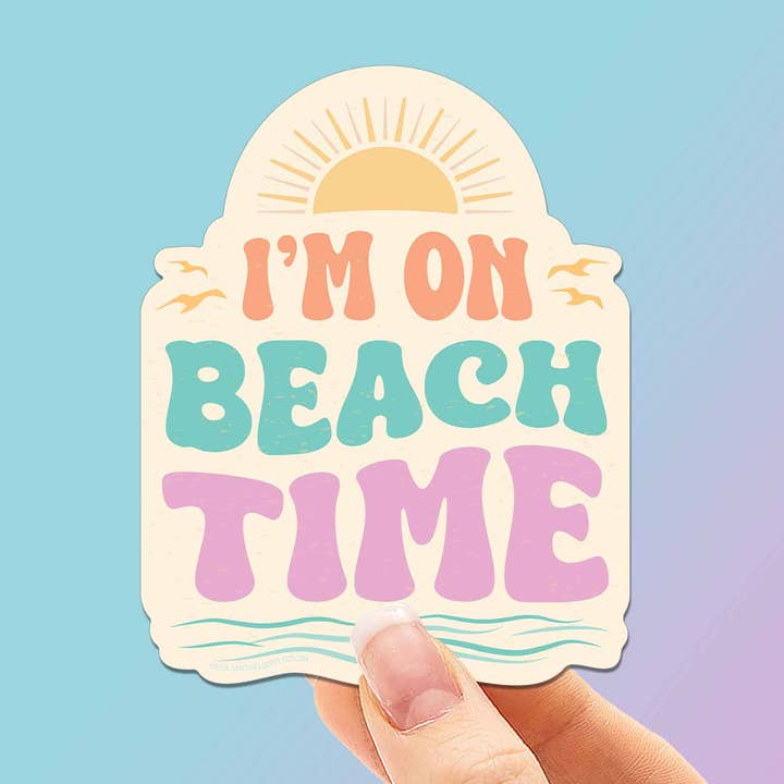 I'm on Beach Time Retro Sunset Sticker for wholesale by Sentinel Supply