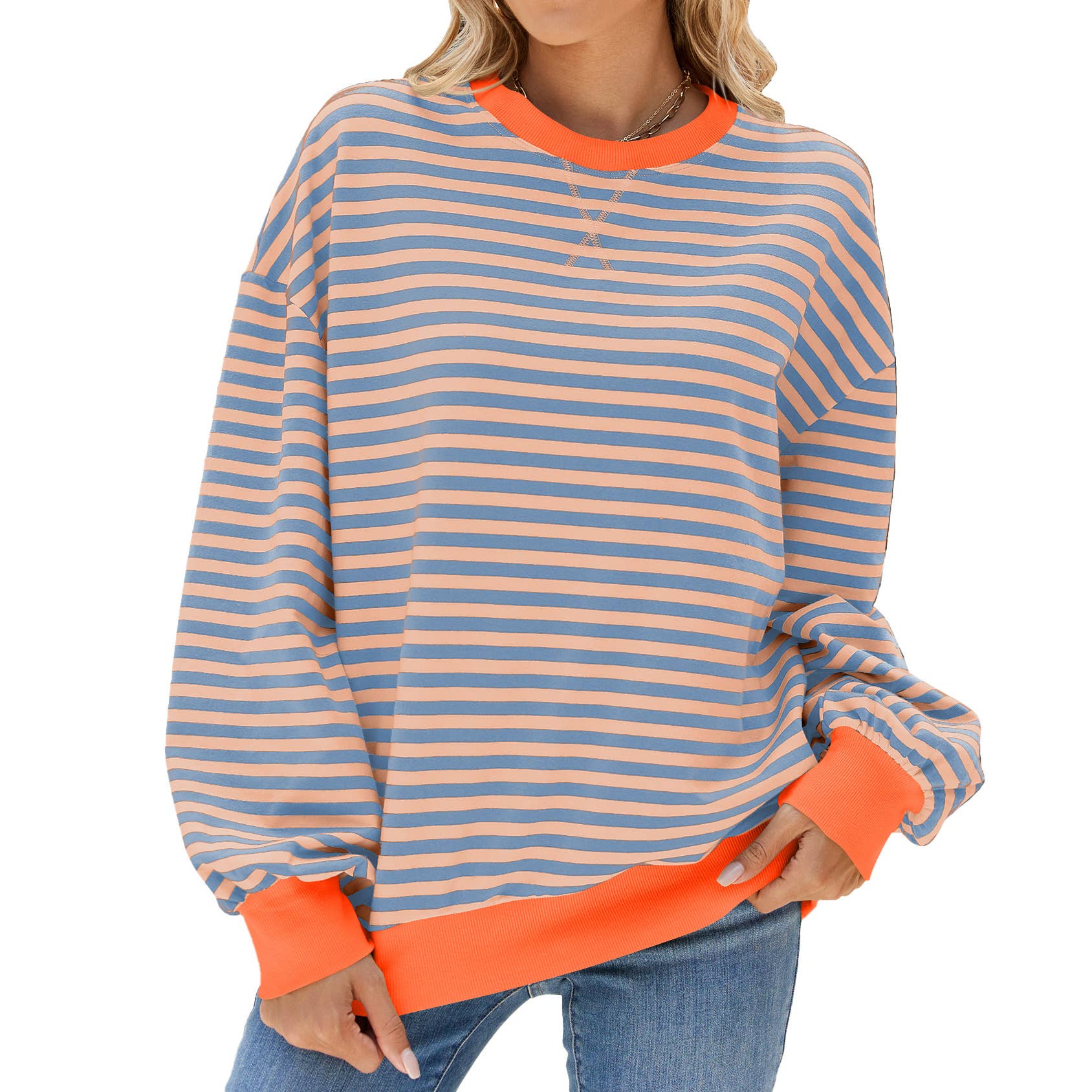 Lily Clothing - Wholesale Hoodie - Women's - CONTRASTING COLOR STRIPED LONG SLEEVE HOODIE7