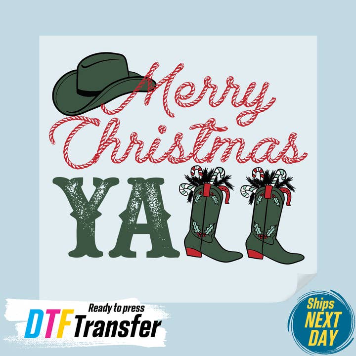 DTF Office - Wholesale Sublimation Transfer - Cowboy Merry Christmas Yall DTF Transfer0