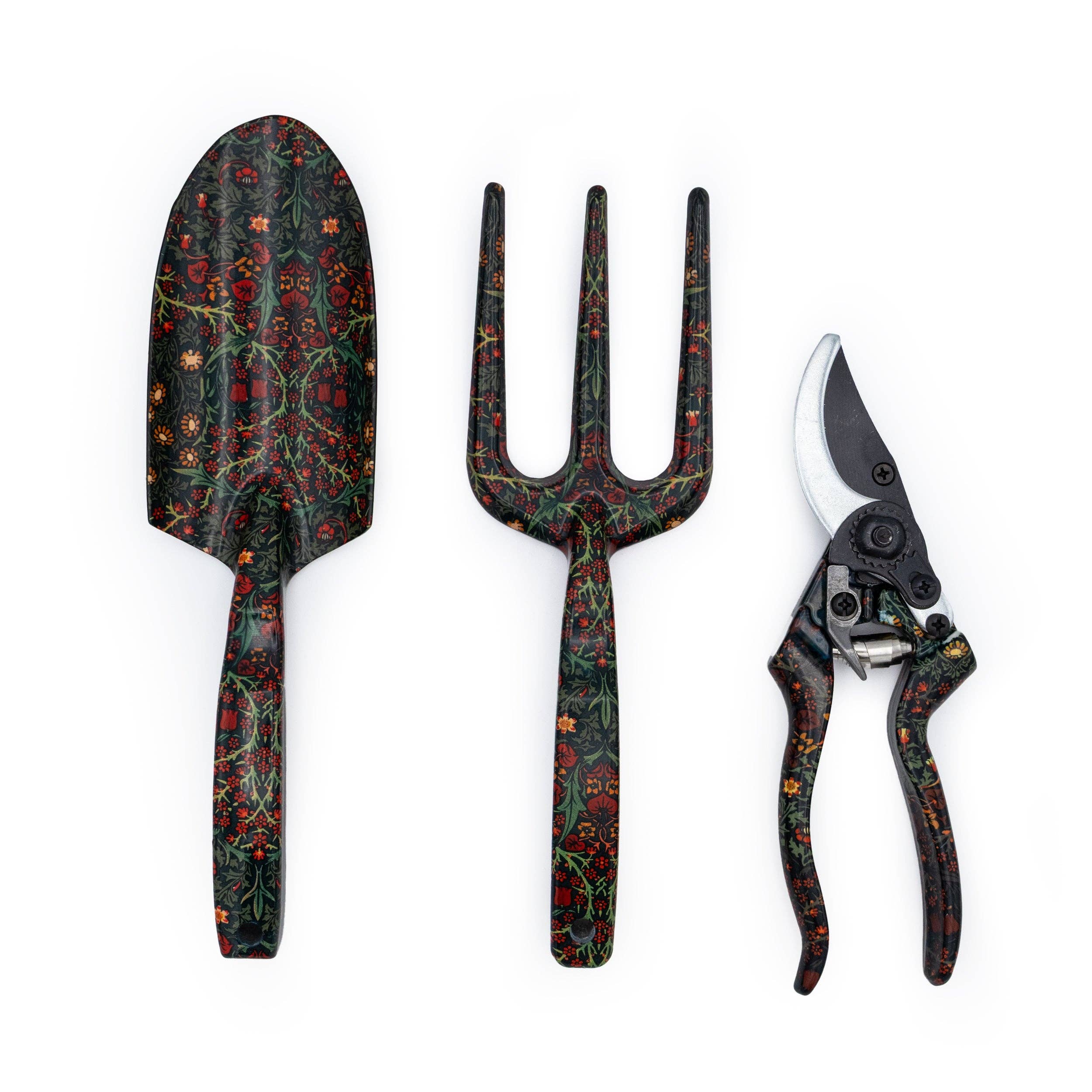 Robert Frederick Ltd – Großhandel Gartenwerkzeug – Orange Grove Gabel, Kelle und Gartenscheren Set - William Morris Blackthorn Design0