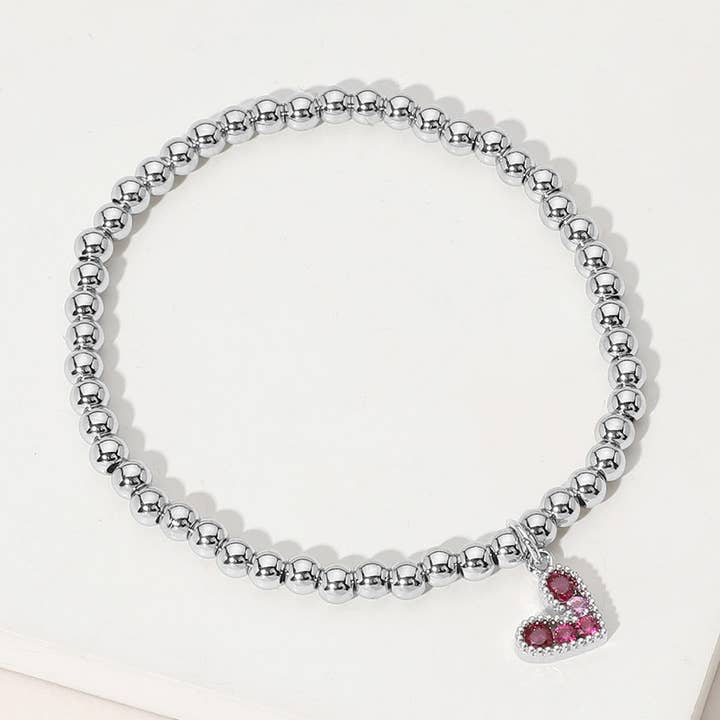 Stainless Steel Ball Heart Charm Beaded Stretch Bracelet
for wholesale by Sensibling Corp.