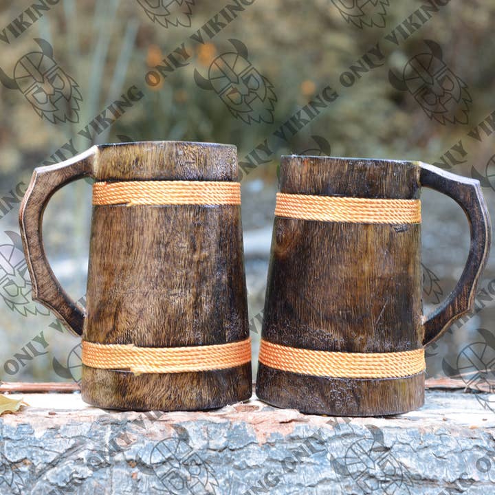 OnlyViking - Wholesale Beer glass/mug - The Wooden Viking Tankard | Vibrant Orange Hue 16-18OZ1