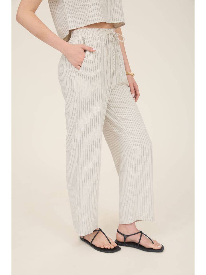 MINE - Wholesale Pants - Women's - PINSTRIPE DRAWSTRING STRAIGHT LEG LINEN PANTS6