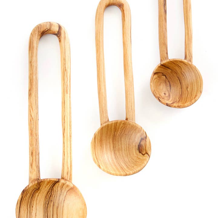 Swahili | AFRICAN MODERN - Wholesale Serving Utensil - Set of Three Wild Olive Wood Loop Handle Serving Spoons