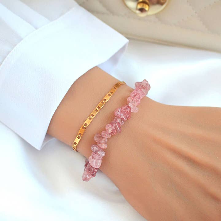 Divine Dulcet - Wholesale Beaded bracelet - Strawberry Quartz & 24 Karats Double-Layered Bracelet1