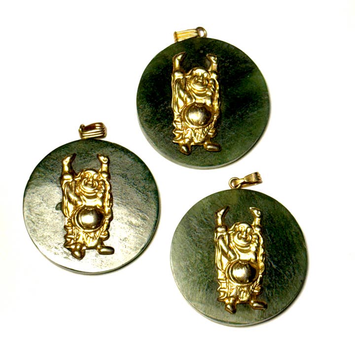 Vintage 1970s Green Jade Fortune God Charm Pendant for wholesale by Whitestone Jewelry Co.