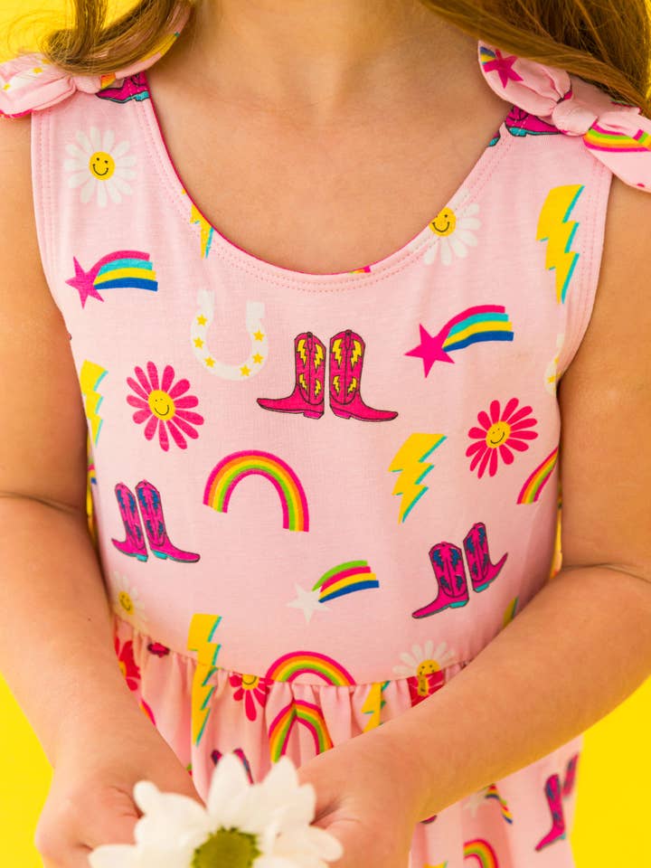 Pink Girls Cowgirl Cutie Knit Tie Shoulder Twirl Dress
for wholesale on Faire7