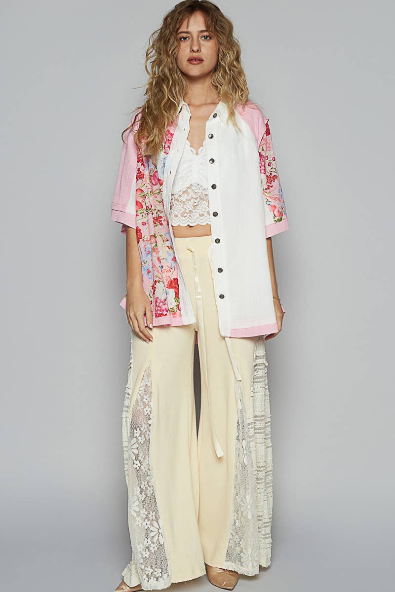 Pol Clothing - Vente Chemise à col boutonné – femme - Haut chemise à manches courtes imprimé floral avec col9