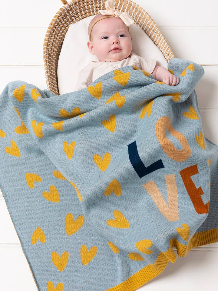 Love Heart Blanket Blue for wholesale by Indus Design