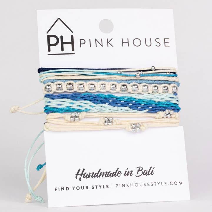 Pink House Imports - Wholesale Woven/Braided Bracelet - Arm Deco Color Stack Pull Bracelets Set/4