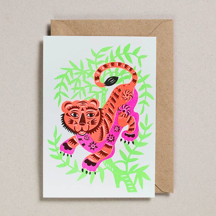 Riso Papercut Cards (Pack of 6) Tiger for wholesale by Petra Boase Ltd (US Duties Paid!)