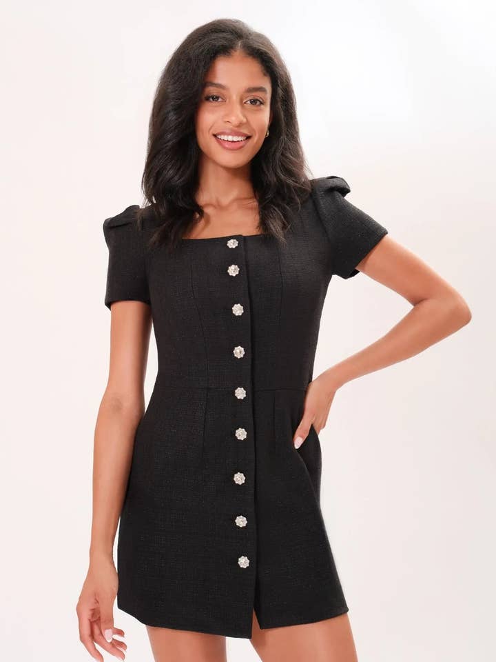 Noir AMELIE TWEED DRESS (NOIR) for wholesale on Faire