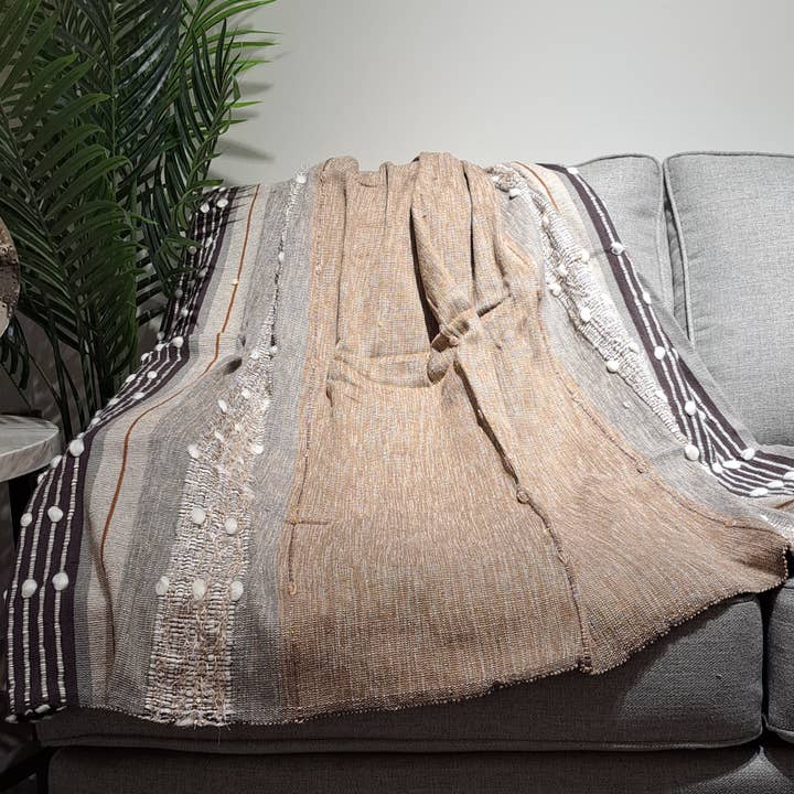 Manta de lana acrílica de algodón tejida a mano en telar-WS0189 para venta al por mayor de Gulab Homes