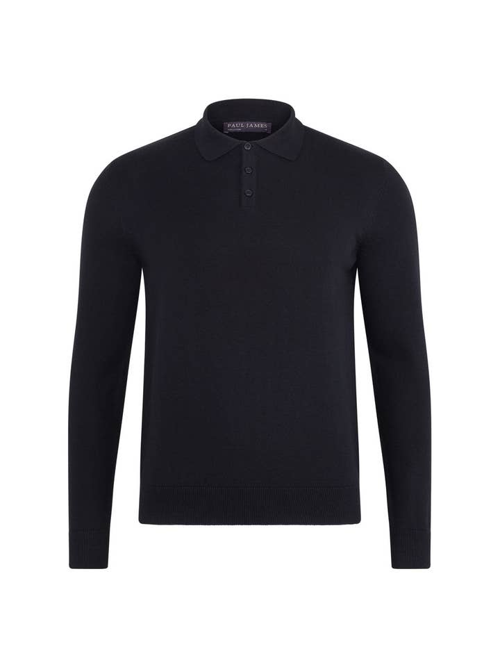 Paul James Knitwear – wholesale Polo – Men’s – Mens Lightweight Cotton Long Sleeve Knitted Polo Shirt6