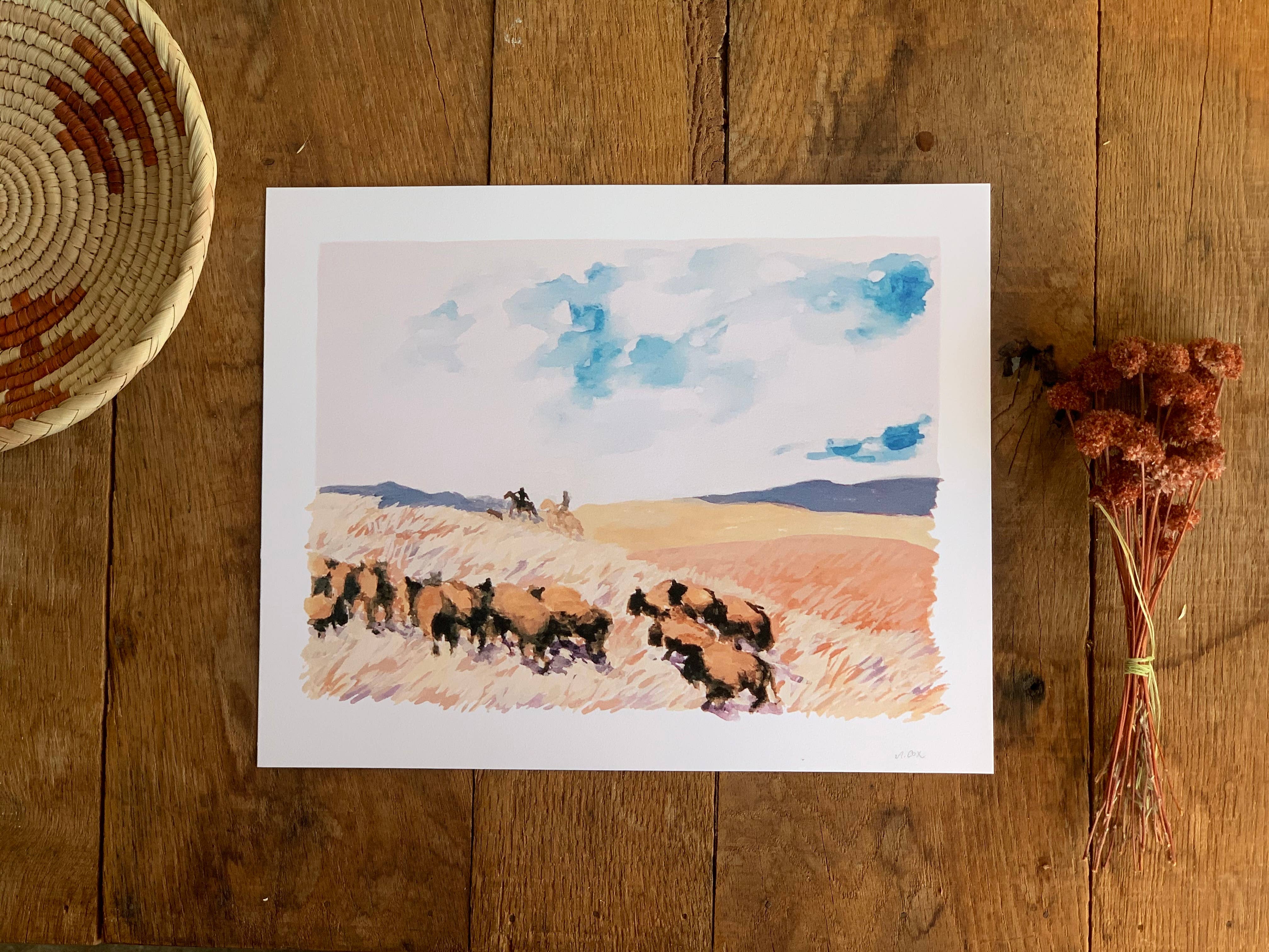 Little Salt Wagon - Wholesale Art Print - Bison Herd Landscape Art Print Wall Decor1