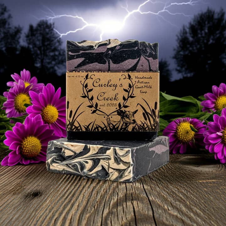 🌩️ Stormy Nights | Goat Milk Soap | Handmade Natural Skincare | Dark Floral & Patchouli | Curley’s Creek for wholesale by Curley's Creek