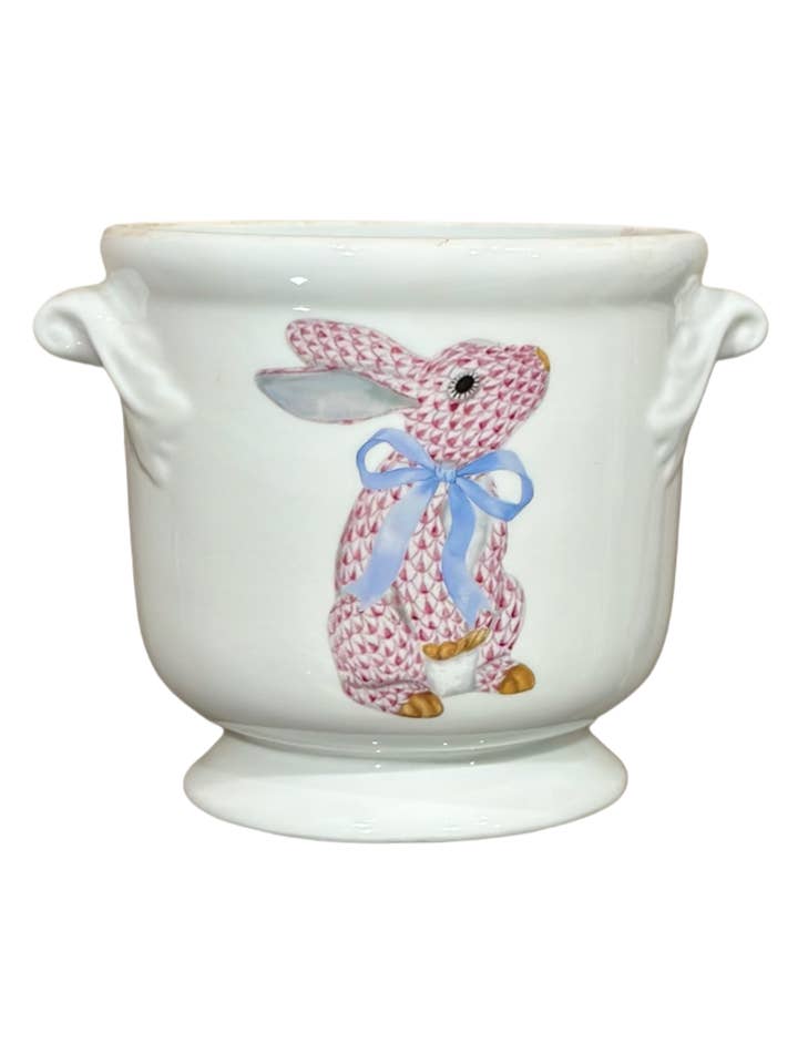 Valentines Easter Pink Bunny w/ Bow Small Scroll Cachepot for wholesale by The French Bee & Co