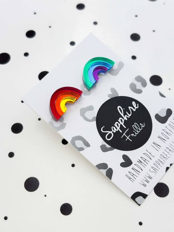 Small Mismatch Mirror Rainbow Studs for wholesale by Sapphire Frills Ltd