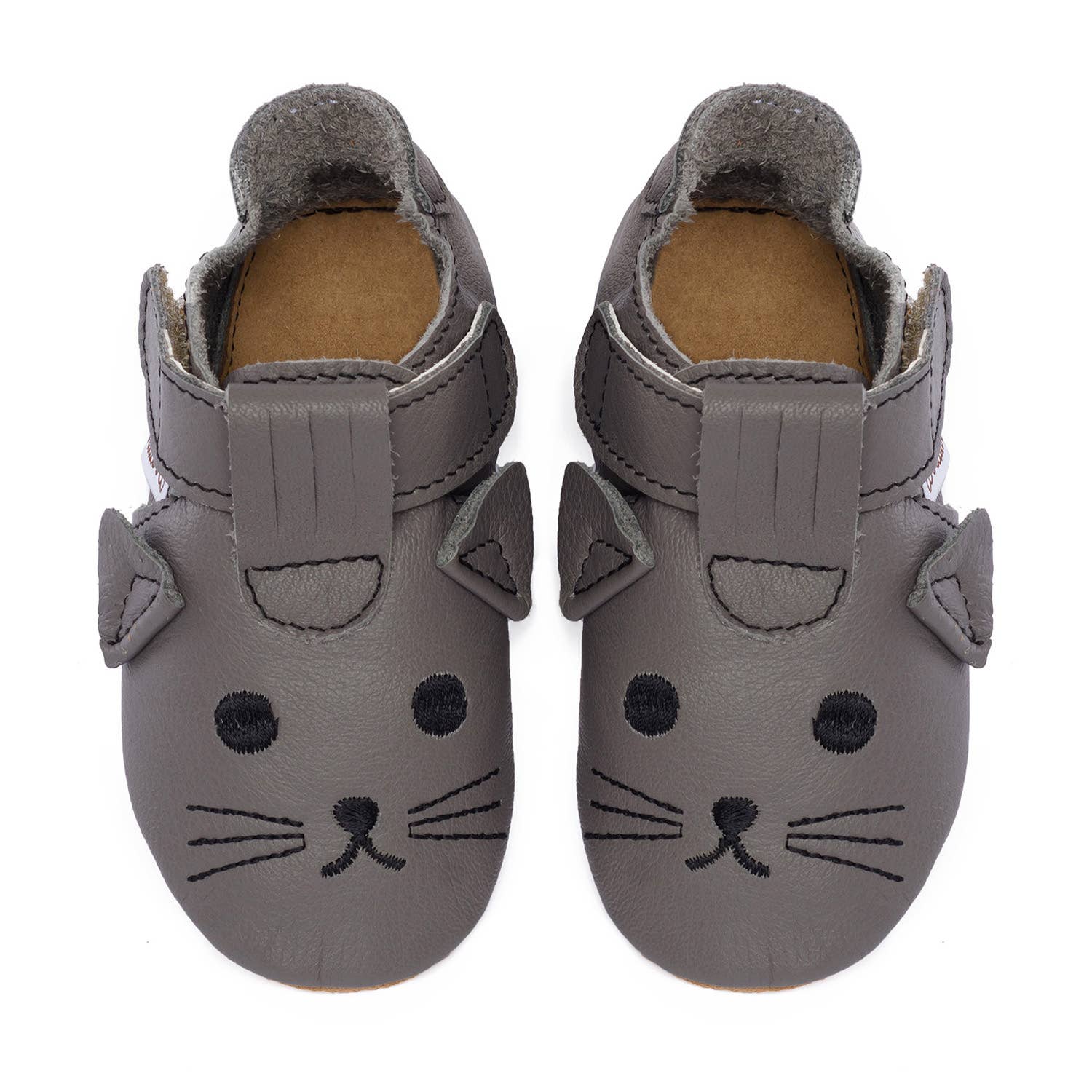 Boudioubou - Wholesale Pantoffels - Baby - MIA - Barefoot leren pantoffels met kras, Cat, donkergrijs2