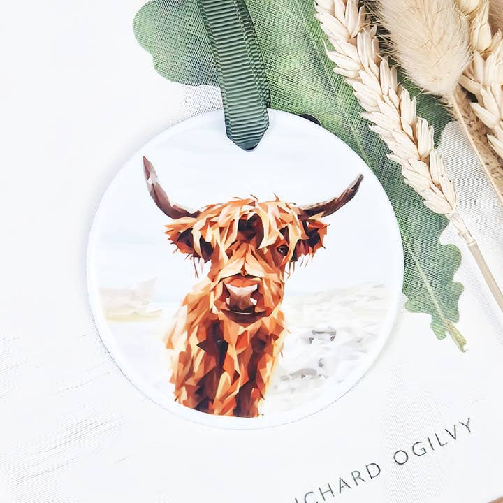 Highland cow hanging decoration | Scottish wildlife gifts for wholesale by Louise Jennifer Design