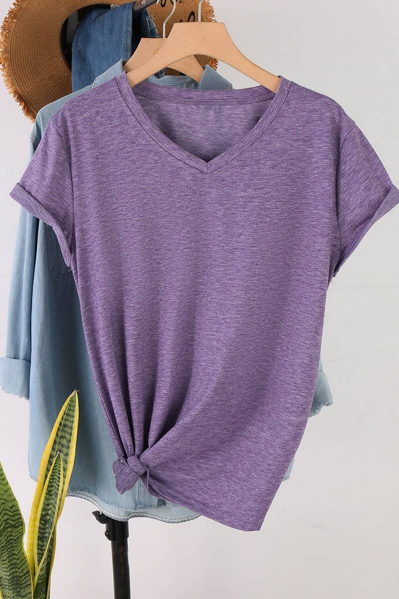 NINEXIS - Wholesale T-Shirt - Women's - CWTTS1544_V-NECK FASHION SIMPLE SOLID COLOR SHORT SLEEVES8