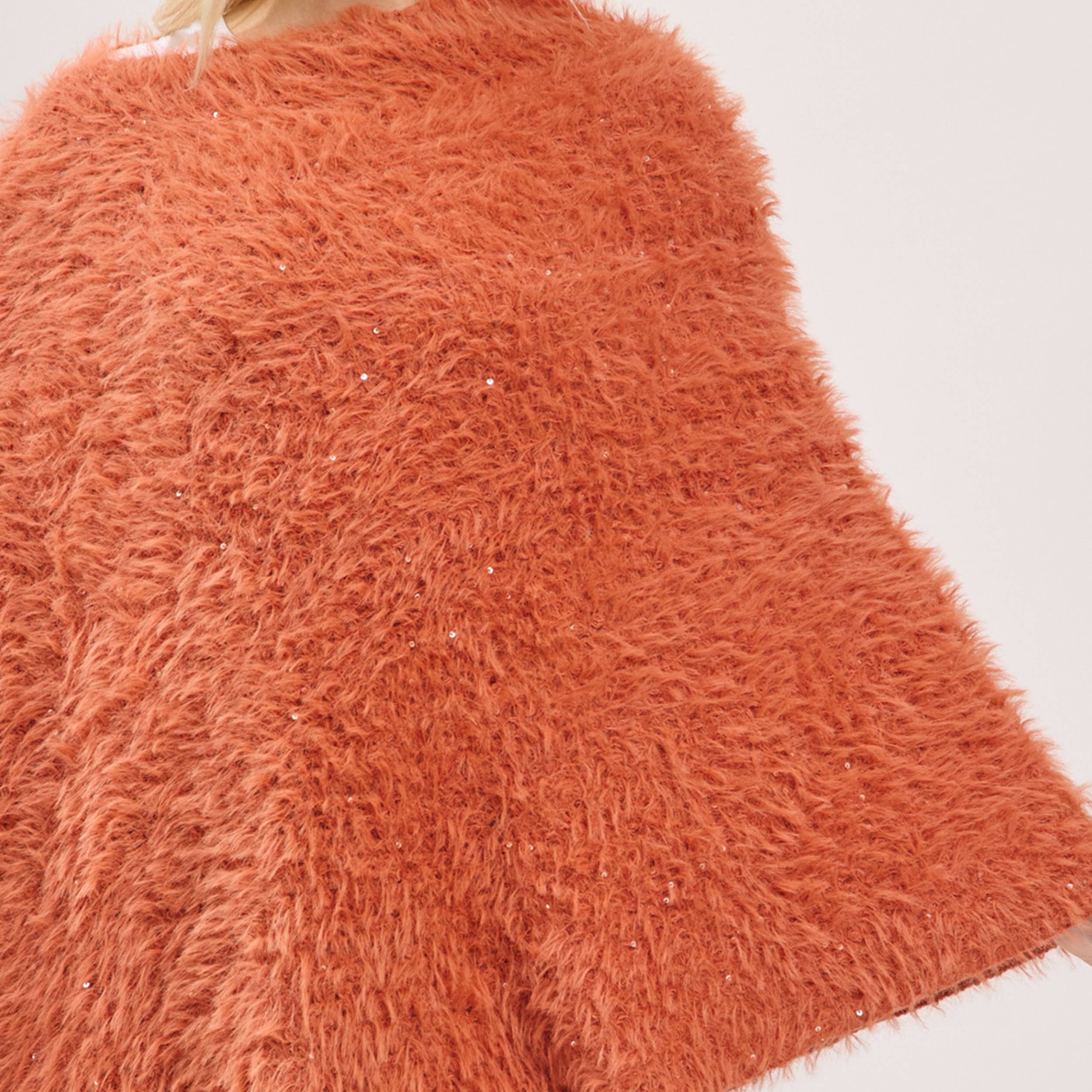 Hana – wholesale Poncho – Women's – Fuzzy Sequin with Fringe Light Weight Poncho17