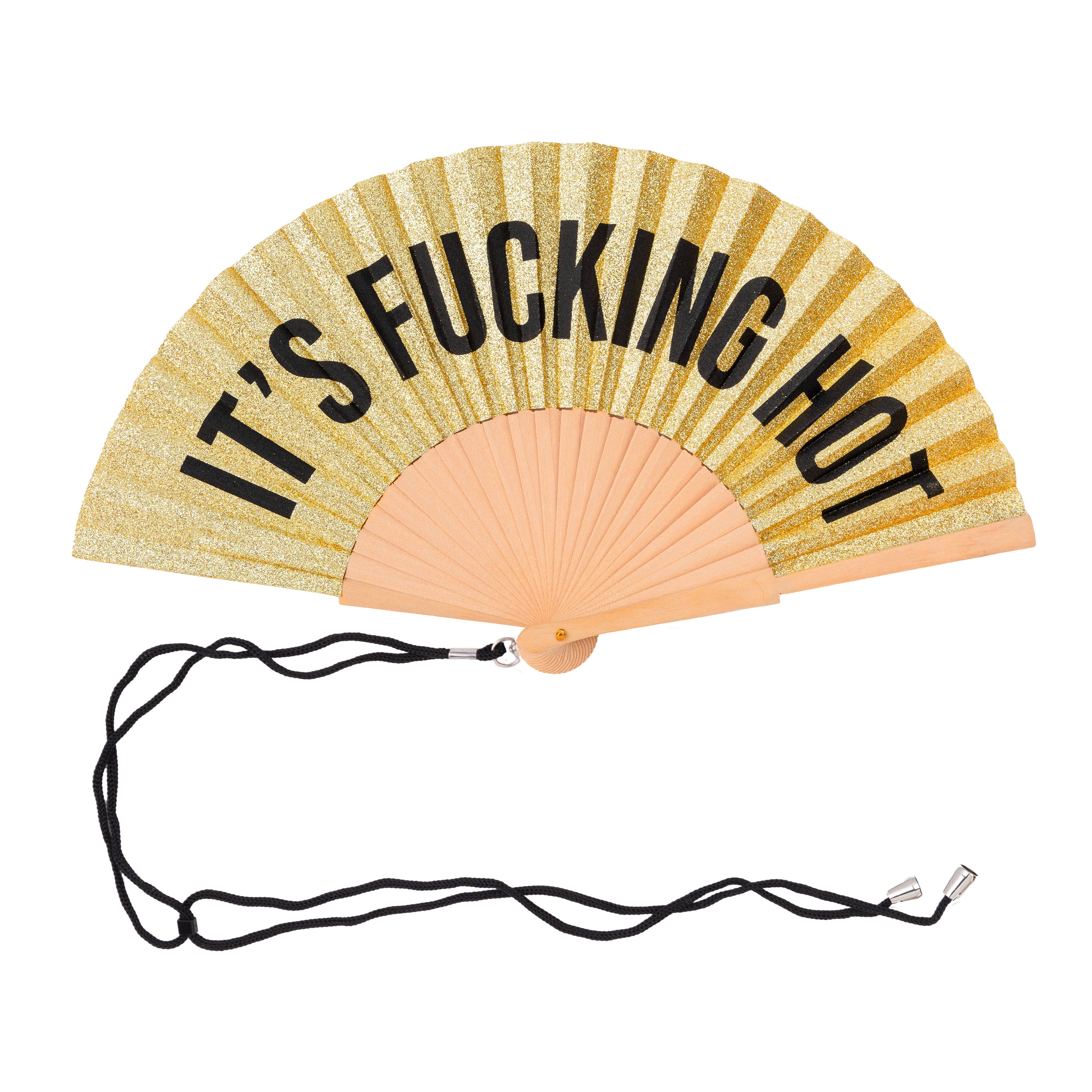 Fisura - Wholesale Handheld Folding Fan - Gold glitter fan "its fucking hot"1