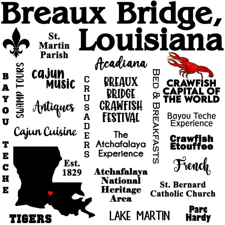 Distinctive Design Wholesale - Wholesale Tea Towel - Breaux Bridge, Louisiana Souvenir Kitchen Tea Towel