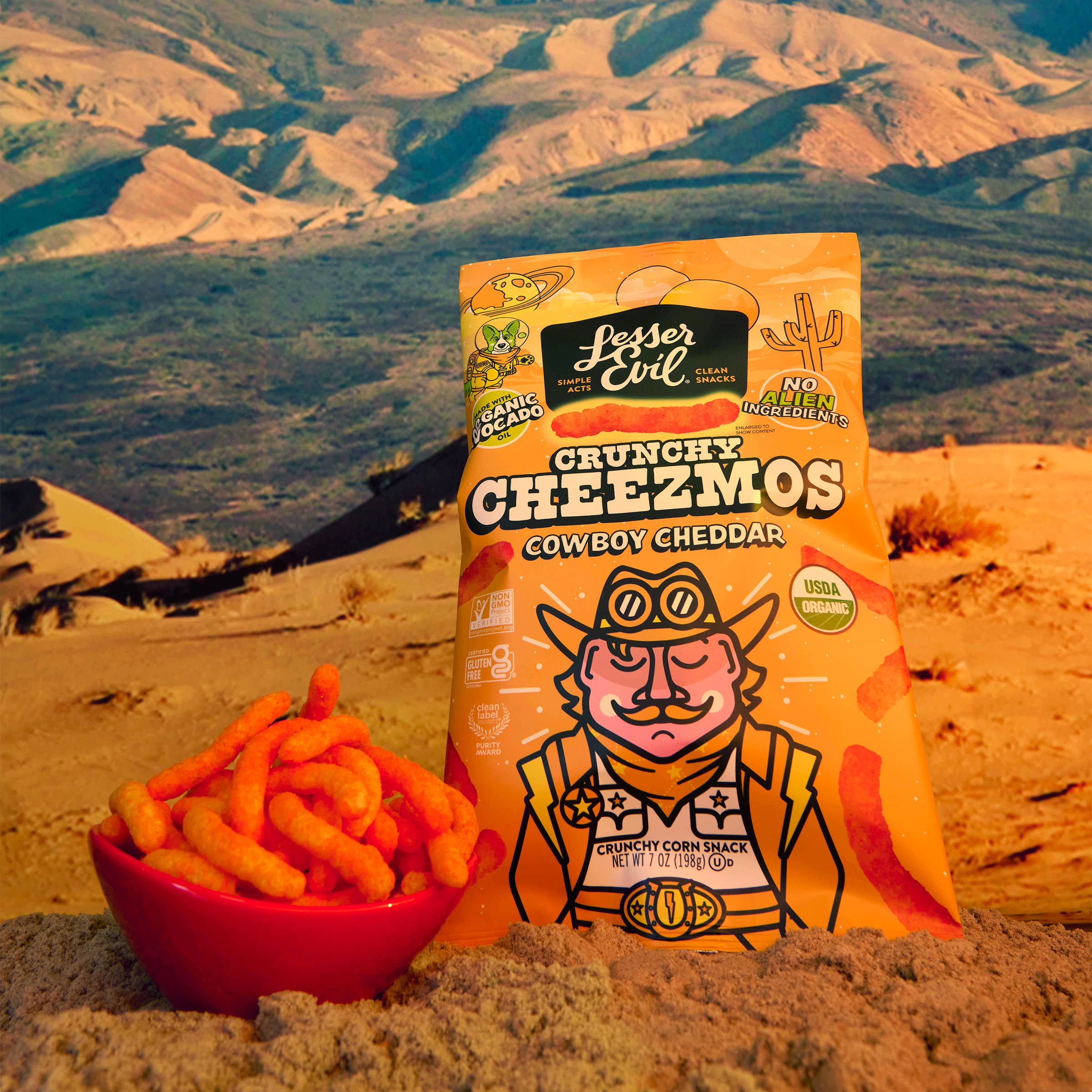 LesserEvil - Wholesale Puffed Snack - Cheezmos, Cowboy Cheddar 7oz3