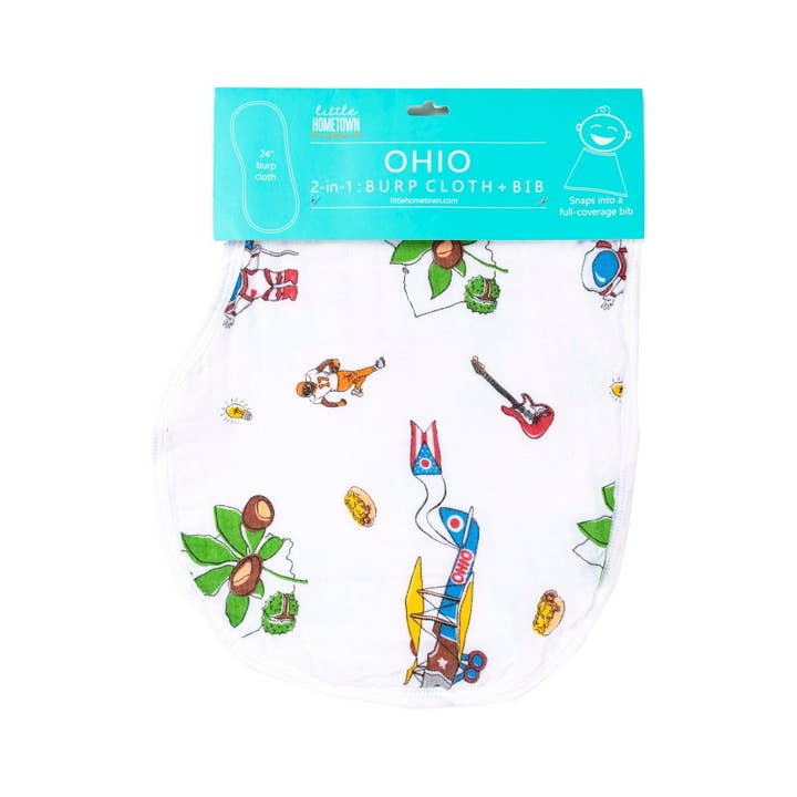 Ohio Baby Burp Cloth and Bib 2 in 1 Soft Bamboo Organic Cotton Combo for wholesale by Little Hometown