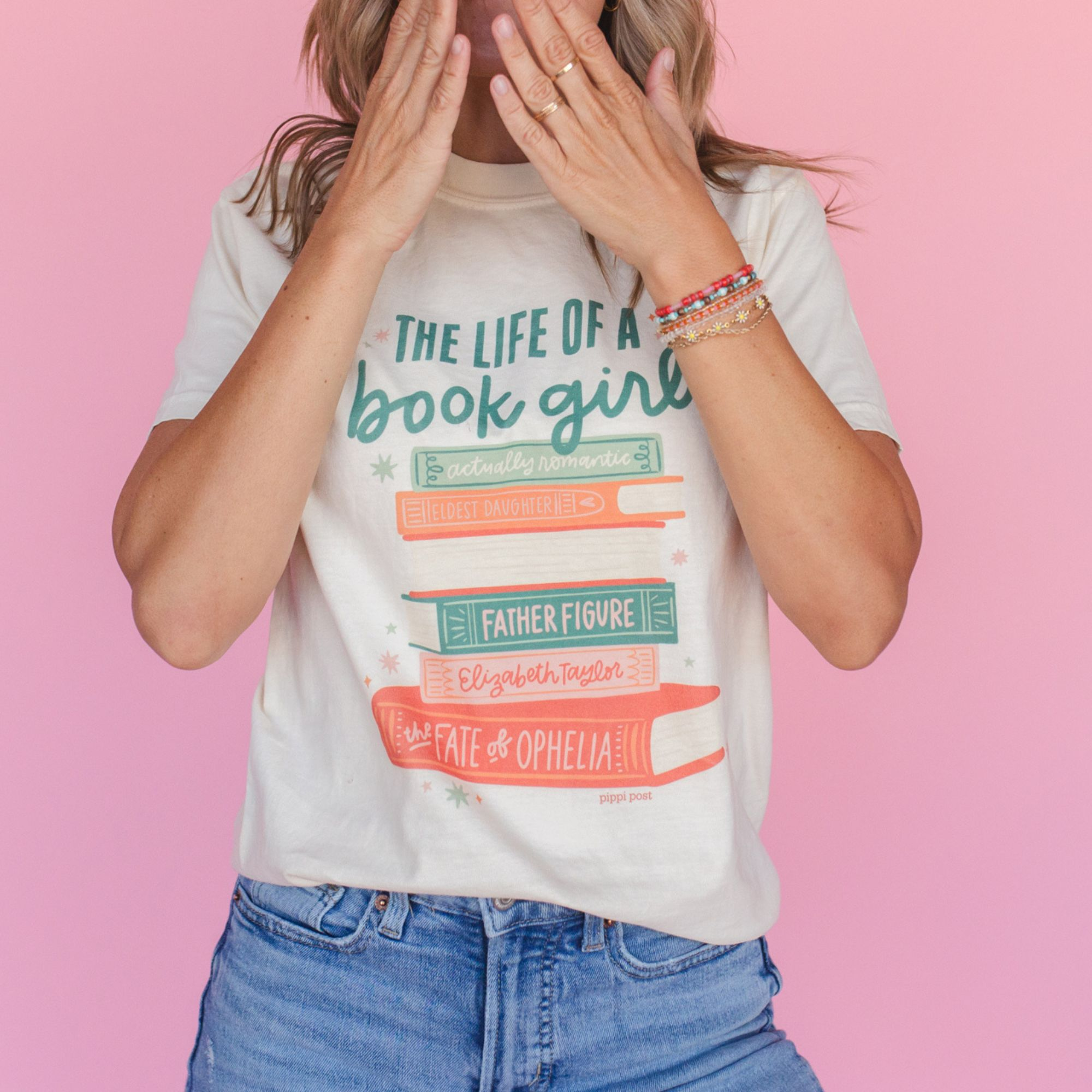 Pippi Post - Wholesale Screen Printed T-Shirt - Women's - Life of a Book Girl Tee - Ivory1