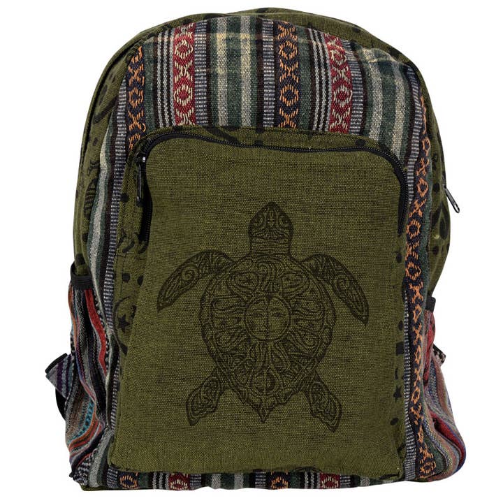Mochila de lona Green Stripe Turtle por atacado de Benjamin International