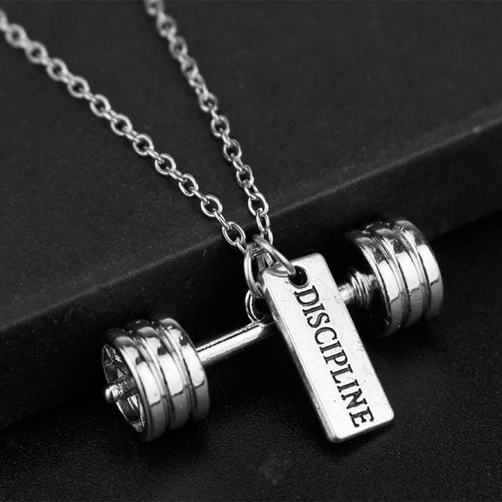 Collar con colgante de plata Discipline Dumbbell Fitness para venta al por mayor de Fennco Styles