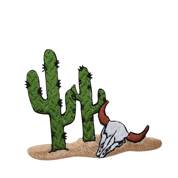 Western Desert Cactus Scene - Steer Skull - Cow - Embroidered Iron on Patch and other Purchase Wholesale cowhide patches. Free Returns & Net 60 Terms on Faire trending on Faire.