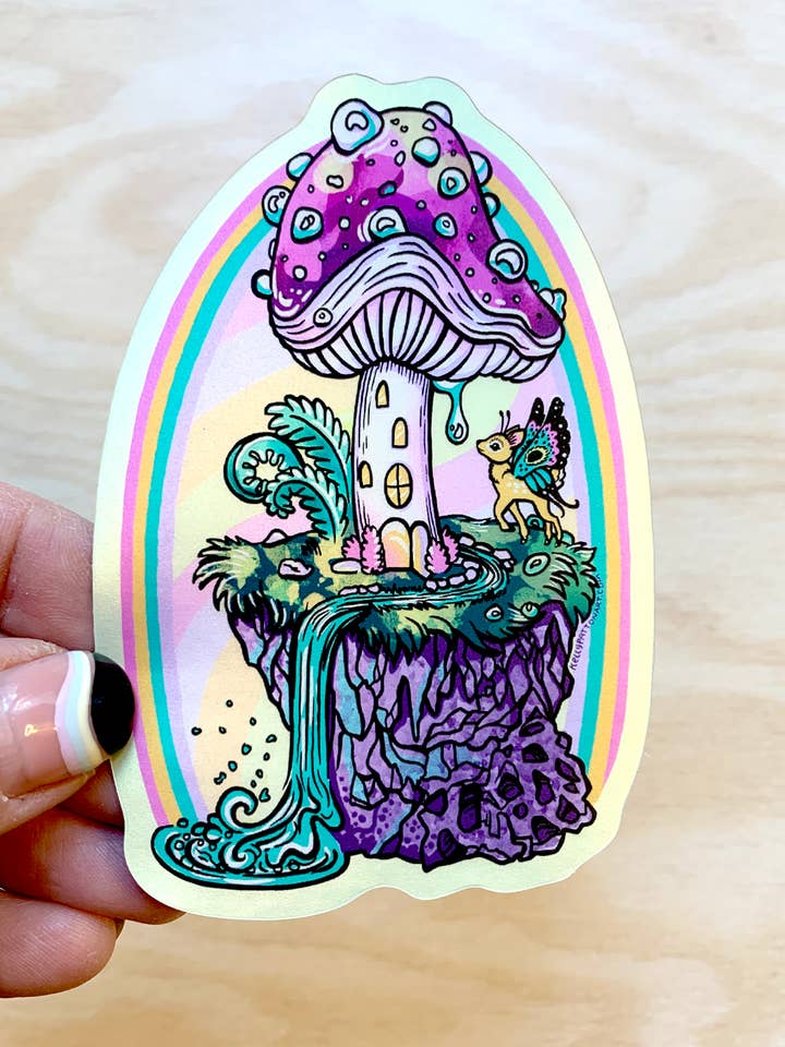 Autocollant en vinyle Fairy Falls Design Champignon Arc-en-ciel pour la vente par Secret Creatures