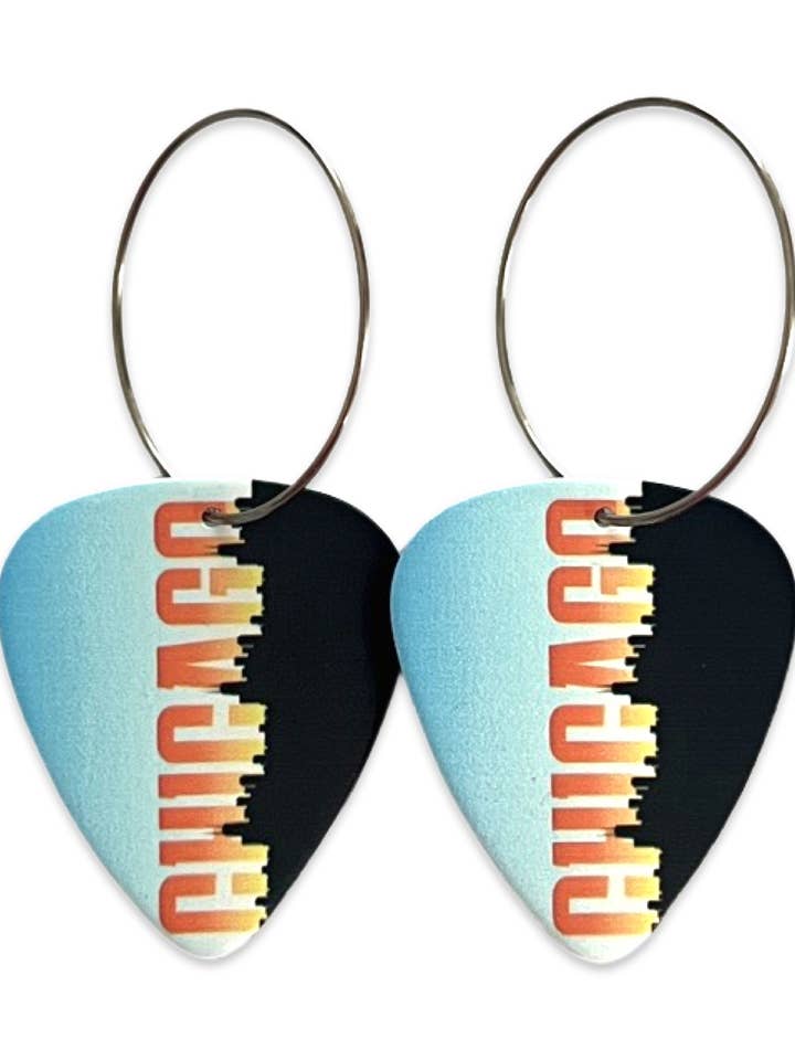 Brincos Chicago Orange Blue Reversível Guitarra Única por atacado de Groupie Love