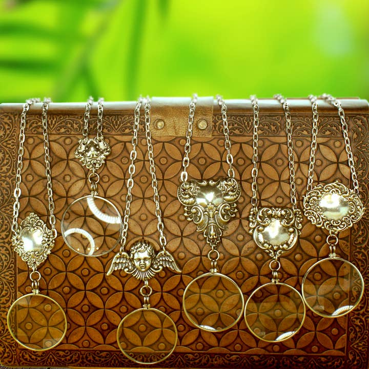 HHH Designs - Wholesale Pendant/Charm Necklace - Victorian Style Monocle Magnify Glass Necklaces, each
