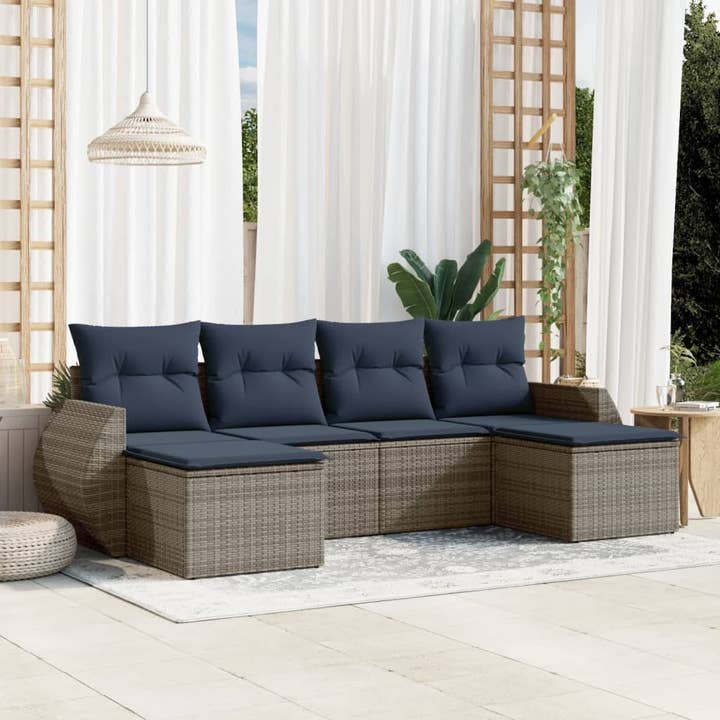 Set Divano da Giardino 6 Pezzi con Cuscini Grigio Polyrattan per la vendita all'ingrosso da parte di American Smart