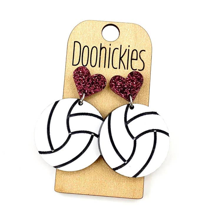 Doohickies - Vendita all'ingrosso Orecchini pendenti - Ciondoli da pallavolo personalizzati I Heart da 1,9" - Orecchini sportivi6